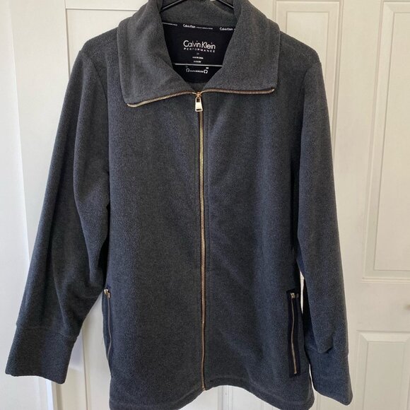 Calvin Klein Performance Hooded Fleece Jacket Women's 2X Gray Pockets Outdoor - Picture 1 of 6